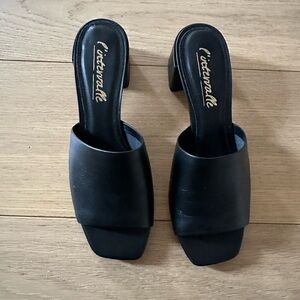 L'INTERVALLE Black Square-Toe Block Heel Slide Mules